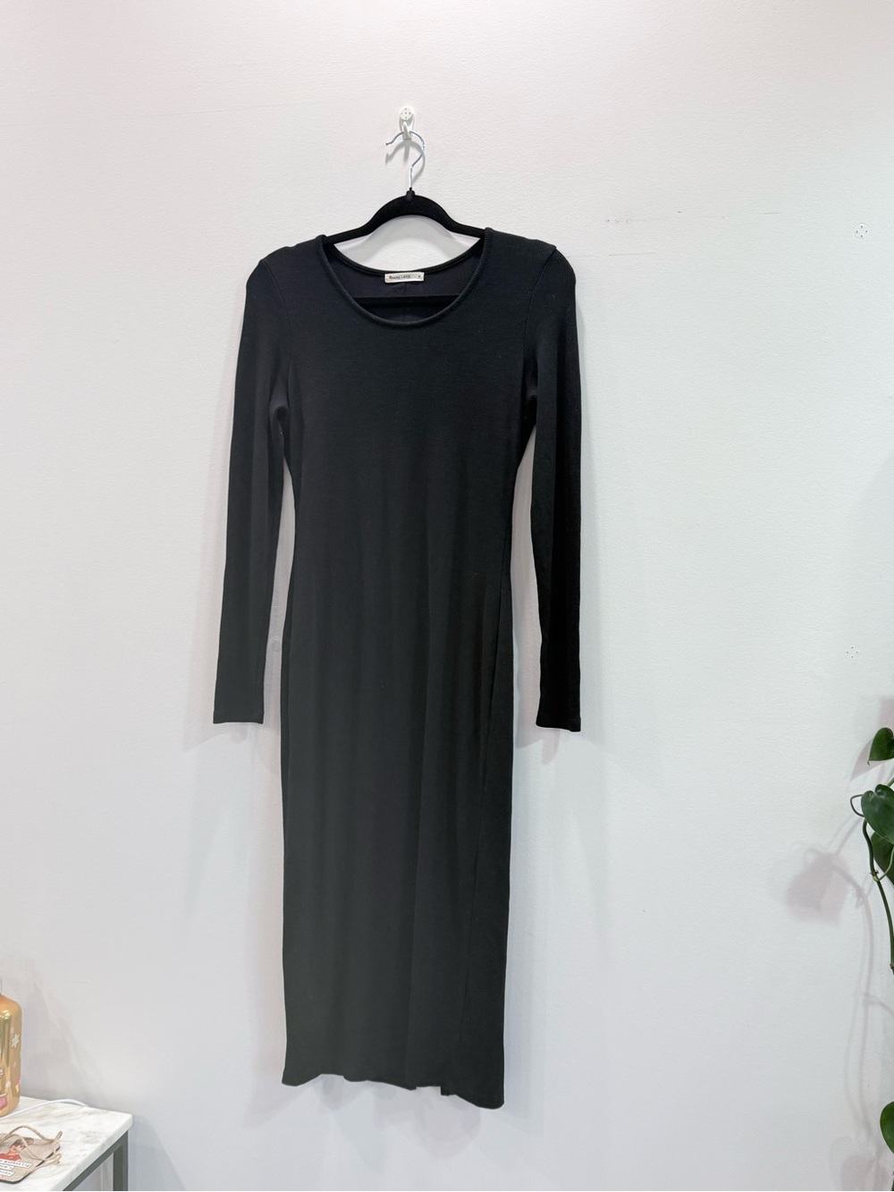 Marine Layer Black Lexi Rib Long Sleeve Midi Dress Size M